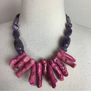 Barse Purple Pink Amethyst & Coral 925 stamped Sterling Silver Necklace